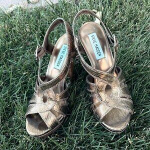 Steve Madden sz 6.5 High stilettos platform bronze gold snake skin